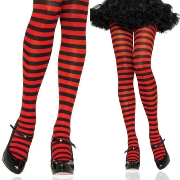 NWT Red Black Striped Tights One Size Fits Most Sexy Punk Goth Halloween Cosplay - Picture 3 of 9